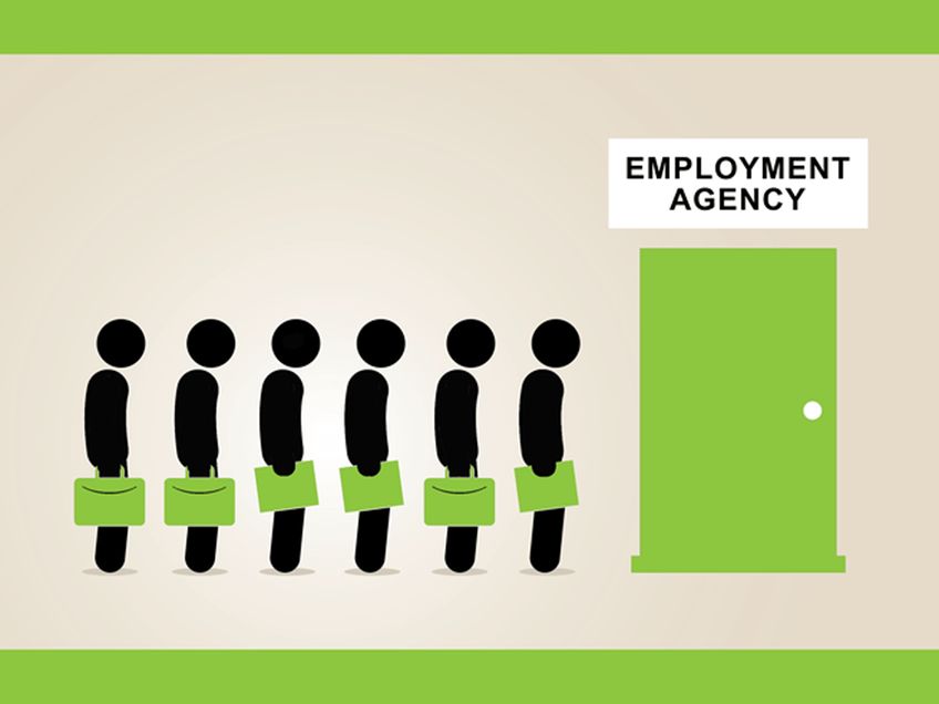 a graphic of people lining up for a recruitment agency