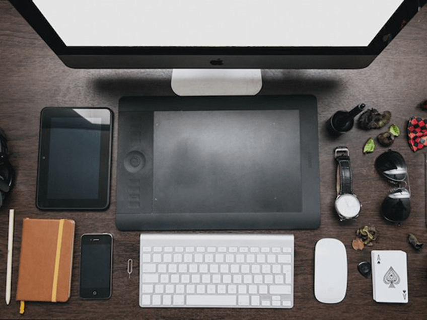 an image of a desk set up